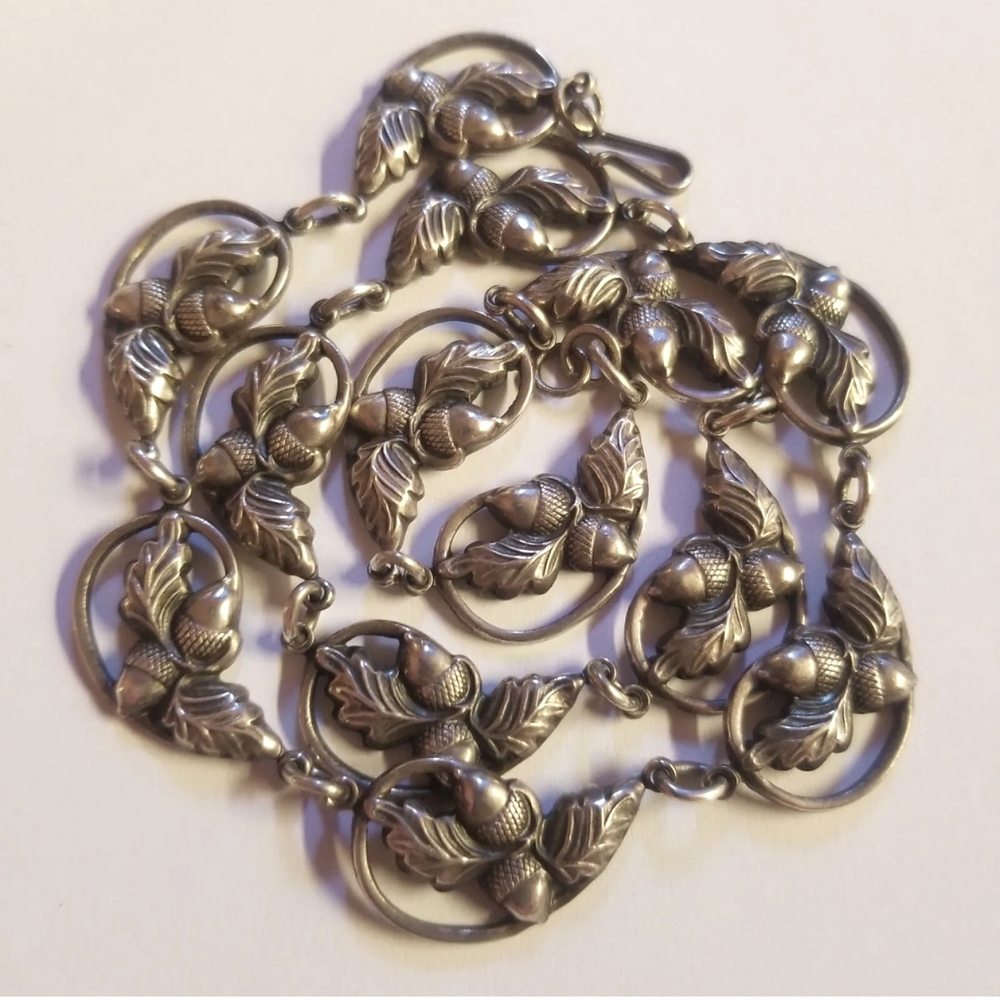 Vintage Danecraft  Art Nouveau Acorn necklace. 16" Sterling Silver